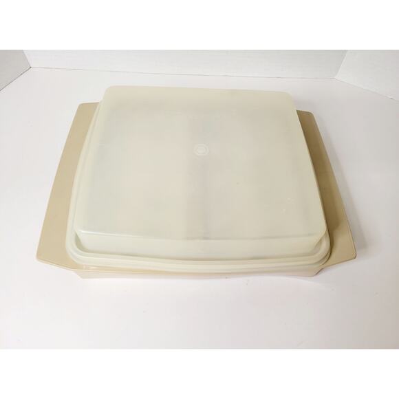 Vintage Tupperware‎ Deviled Egg Serving Tray w/ Inserts and Lid - Tan and White - Picture 1 of 6